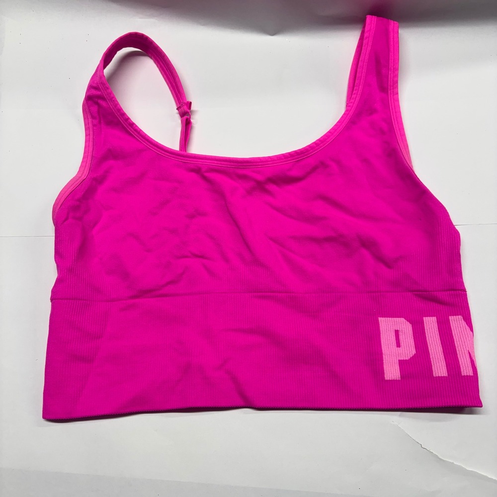 Pink Victorias Secret Active Sports Bra XL Fuchsia Ribbed Seamless Bralette